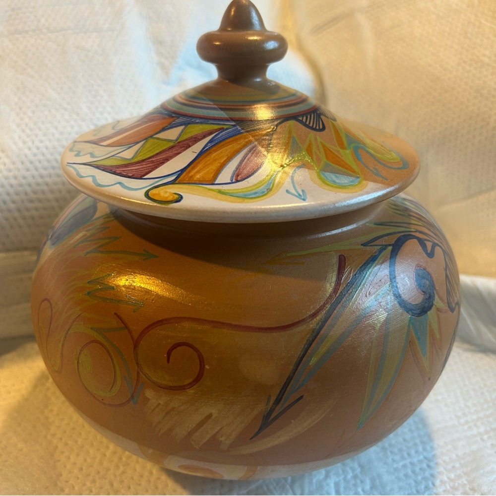 VTG Ceramic Italy Monica Grande Handcrafted Ceramic Art Jar Multicolor Abstract - Picture 4 of 8